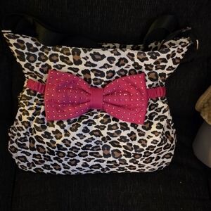 Betsey Johnson Leopard Print Shoulder Bag with Pink Bow.Roomy Inside